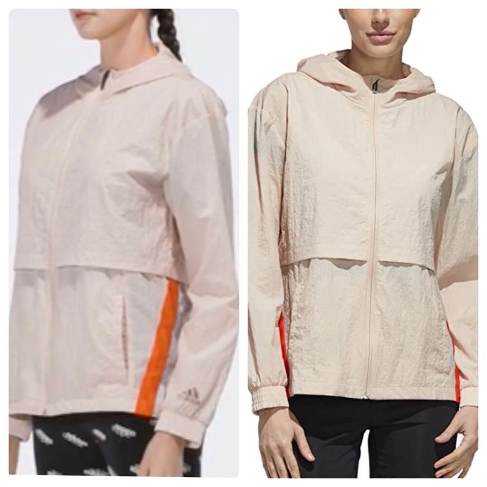adidas x Zoe Saldana Windbreaker Jacket Ash Pearl Full Zip Lightweight Ourdoor